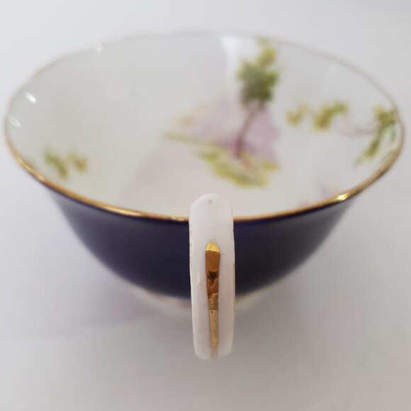 Vintage Aynsley English Bone China Cobalt Cup Saucer Woodland Scene Rare - Picture 6 of 10